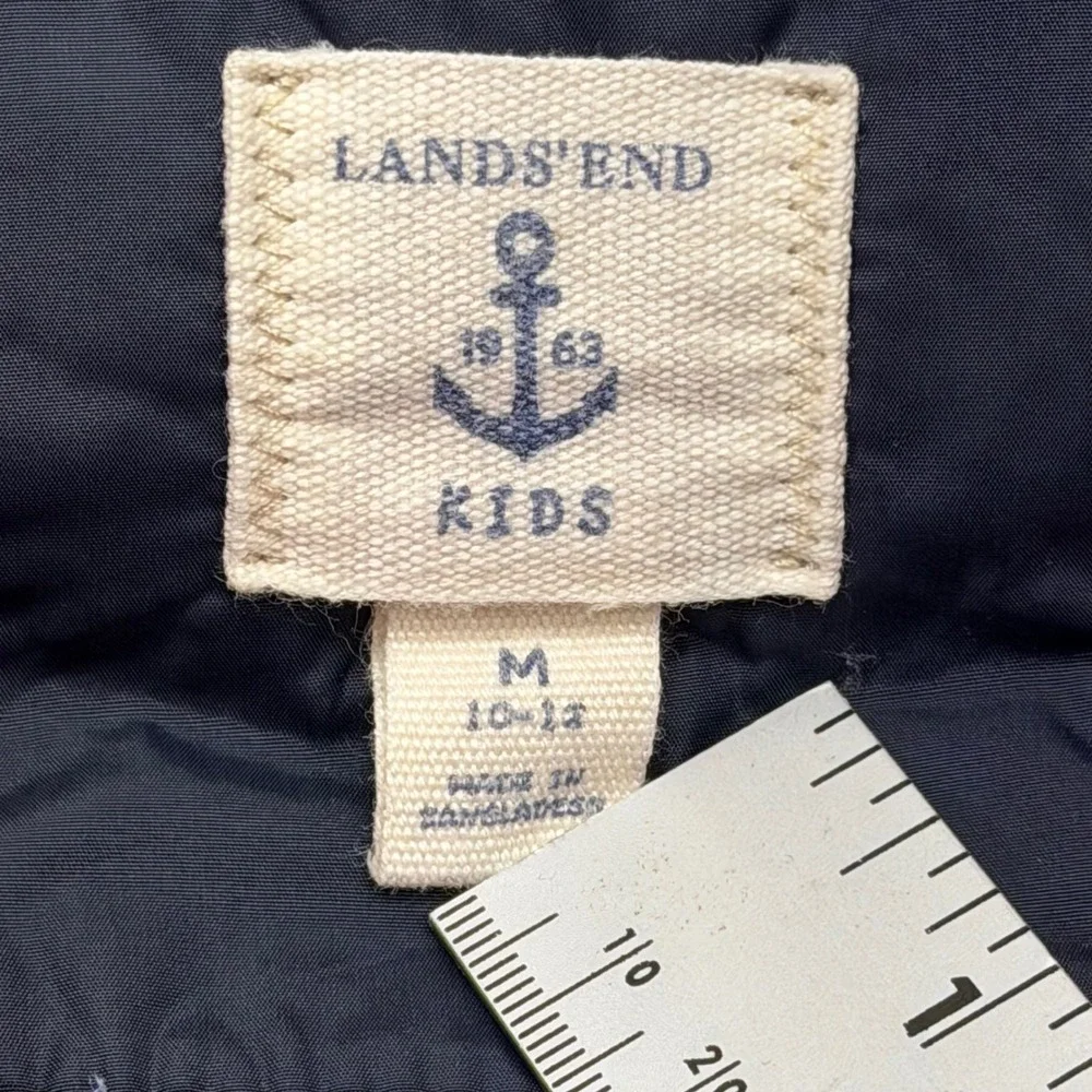 Lands End 392059 Kids Size Medium 10-12 Navy Blue Red Down Insulated Puffer Vest